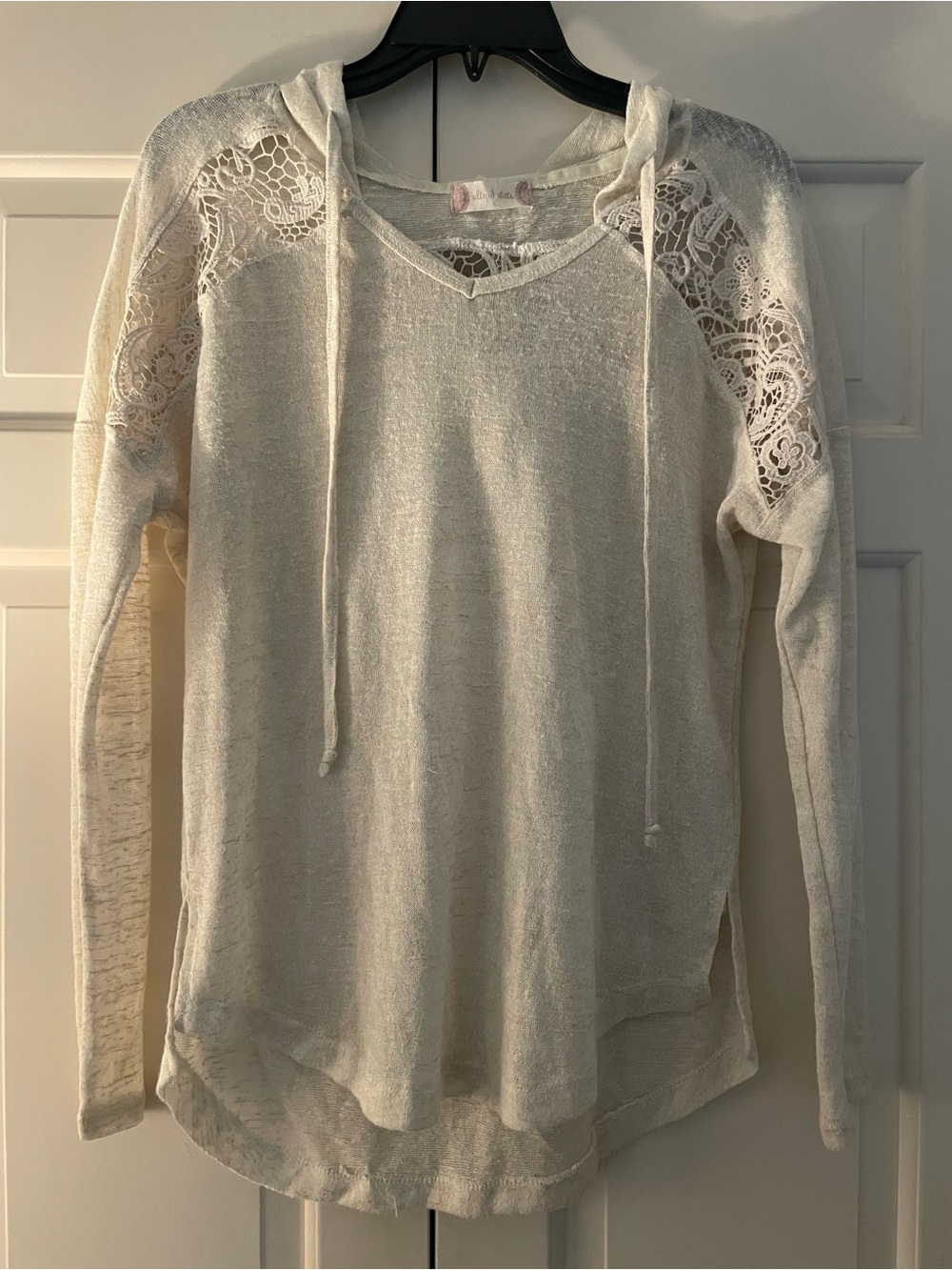 Altar'd State Cream Lace-Trim Knit Hoodie